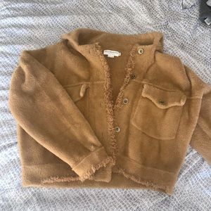 Molly Bracken Premium Carmel Brown Faux Fur Cropped Jacket